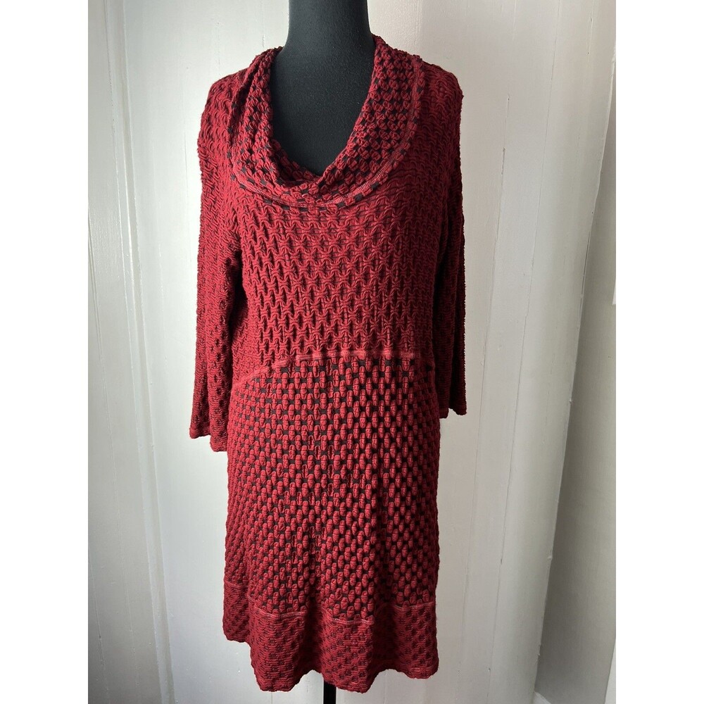 CMC Color Me Cotton Red & black Dress 3/4 sleeve Size medium boho cowl neck